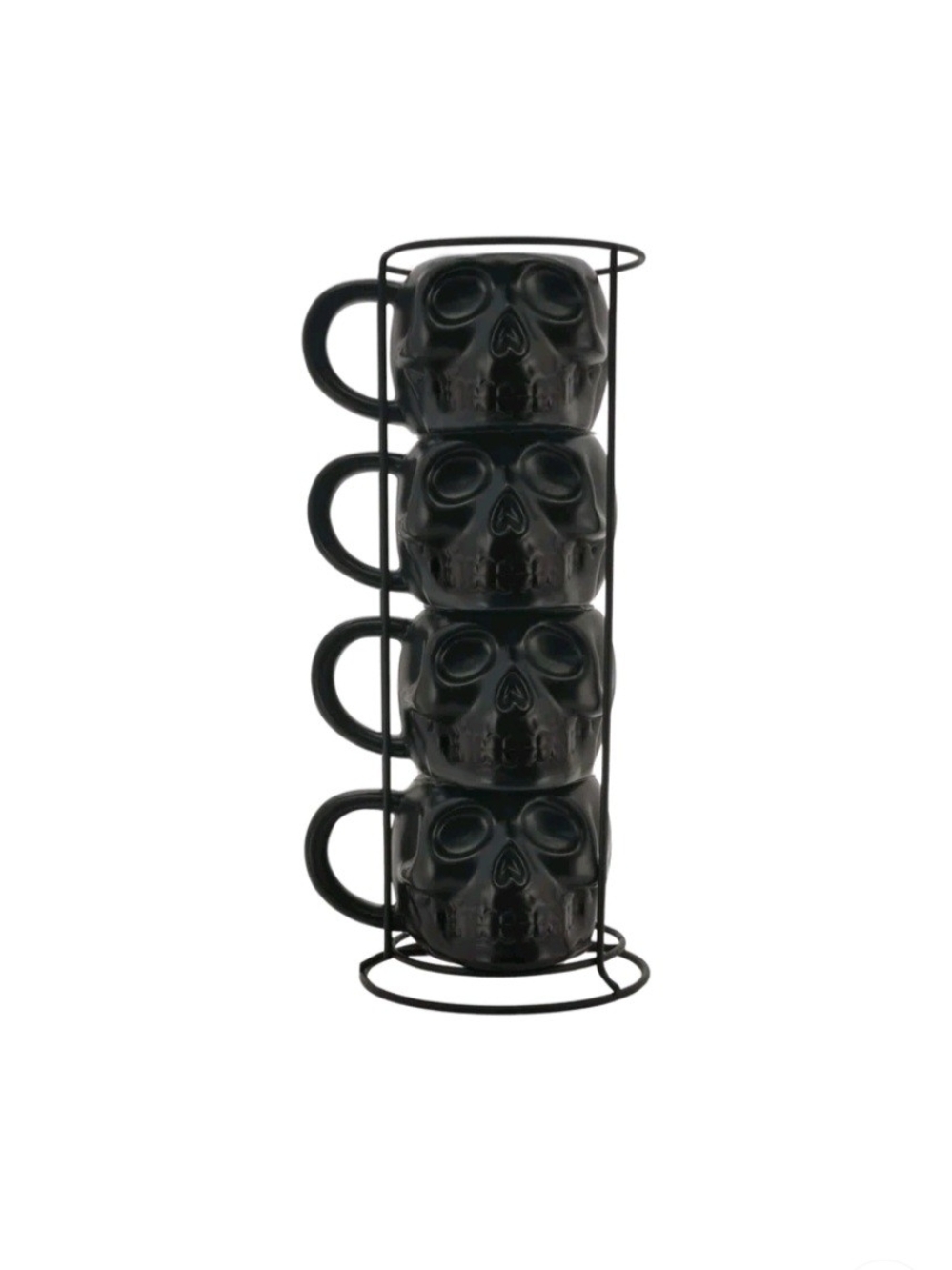 Stackable Black Skull Mug Set with Rack - Home Holiday Decor